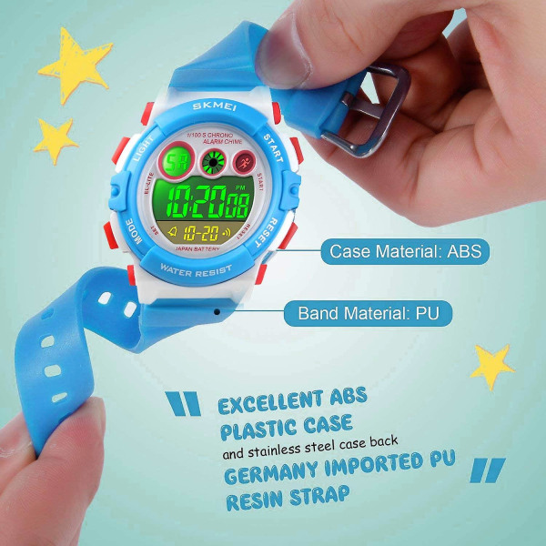 Digital watch för barn för pojkar, flickor, vattentäta elektroniska multi fritidsklockor för casual , 7 Co