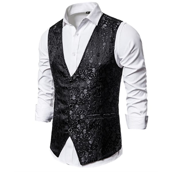 Enkelknäppt väst för män Slim Fit formell print väst XL Black