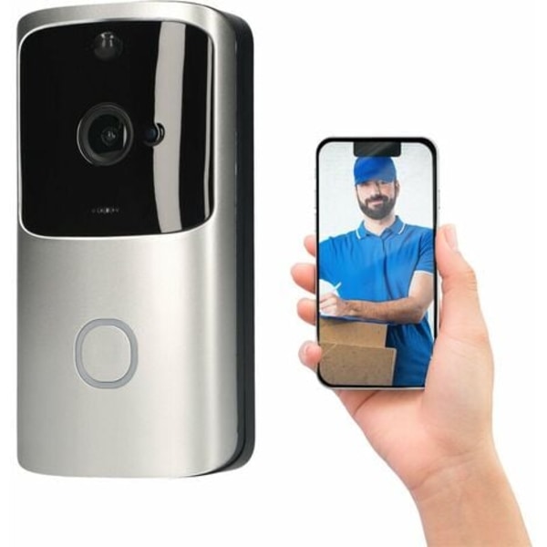 Trådlös Wi-Fi videodörrklocka 720P visuell realtidsintercom Videoklockadetektering 166° nattseende smart dörrklocka, grå