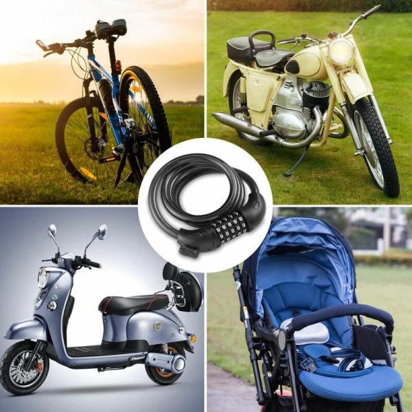 Cykellås, Cykellås Lang 120 cm x 12 mm, Kabellås til Cykelscooter Motorcykler Cykelport med 5-cifret Smart Code og St.