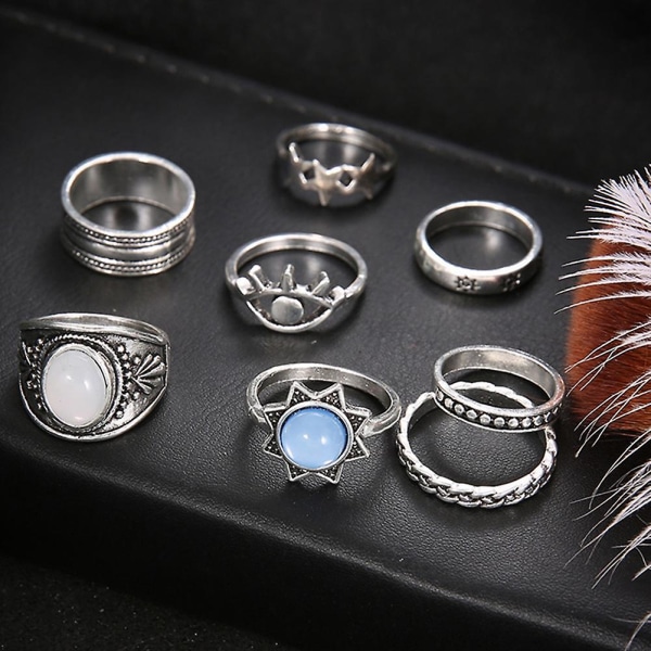 7 stk/sæt Bohemian Women Eye Star Faux Gemstone Kunckle Midi Finger Ring smykker