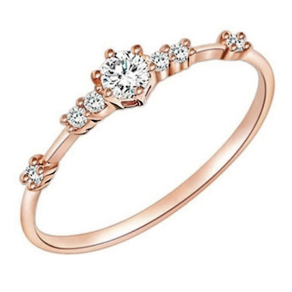 Dammode Rhinestone Inläggningar Bröllop Engagemang Finger Ring Smycken Present Rose Golden Us7