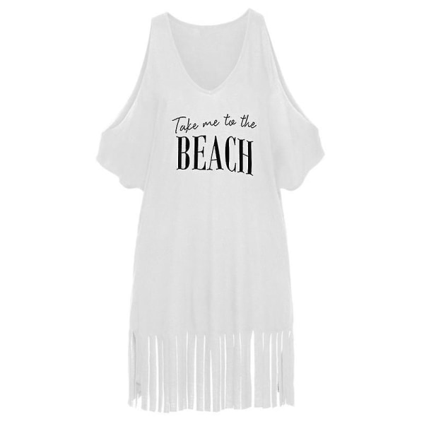 Kvinder Bikini Cover Up Beachwear Badetøj Løse T-shirt toppe White