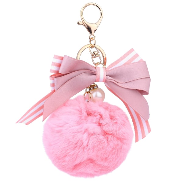 1 stk Creative Nøkkelring Fuzzy Ball Bow Nøkkelring Nøkkelanheng Bag Dekorasjon