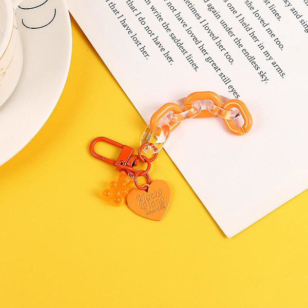 Akryylikarhu avaimenperä riipus sormuksella Love Heart Riippuva avaimenperä sisustus Kirkkaan värinen lahja lapsille Orange