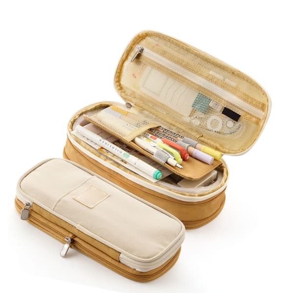 Papirpose Stor Kapasitet Studenter Macaron Fargematching Lerret Blyantpose Papirpose Lys Khaki Beige