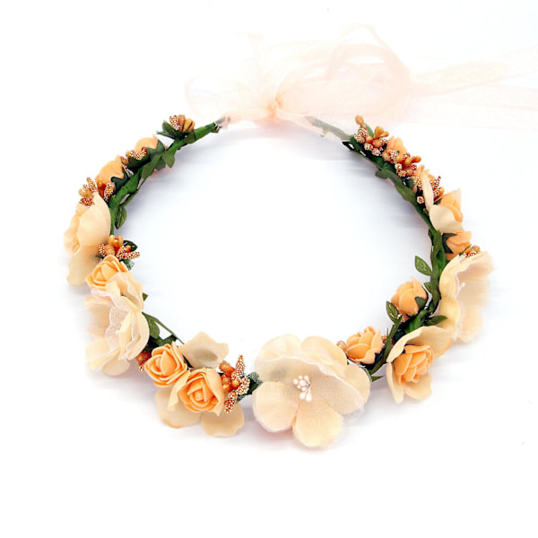 Kunstig blomsterkrans med bånd Håndlavet blomsterkrone pandebånd Blomster krans krans hår White