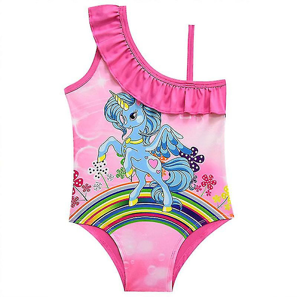 Kids Girl One Piece Unicorn Bikini Badstrandkläder Rose Red 8-9 Years