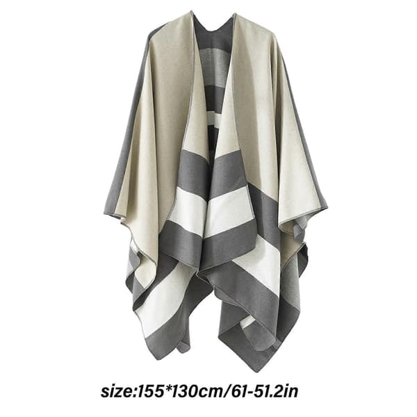 Dame Sjal Wraps Åben Front Poncho Kapper Oversized Sweaters Mode Sjaler til Efterår Vinter hvid mørkegrå white dark gray
