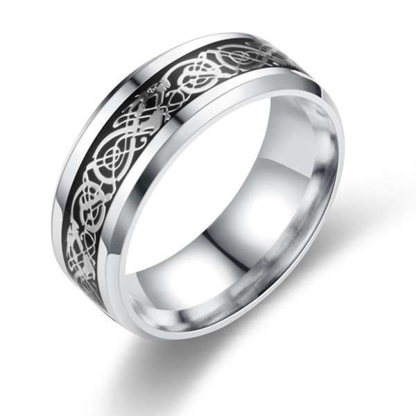 Mode enkla män lysande drake mönster glödande ring smycken tillbehör Black-Silver US 11