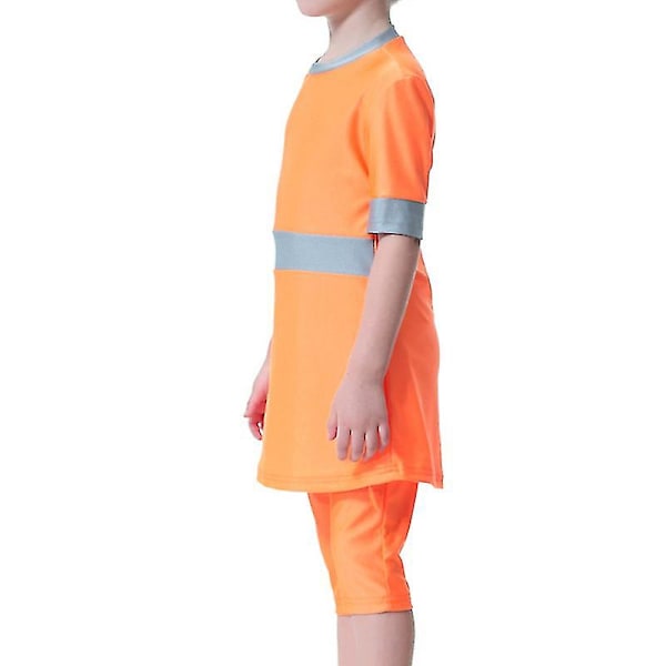 muslimska Barn Flickor Badkläder Islamisk Burkini Modest Baddräkt Simdräkt Orange 3-4 Years