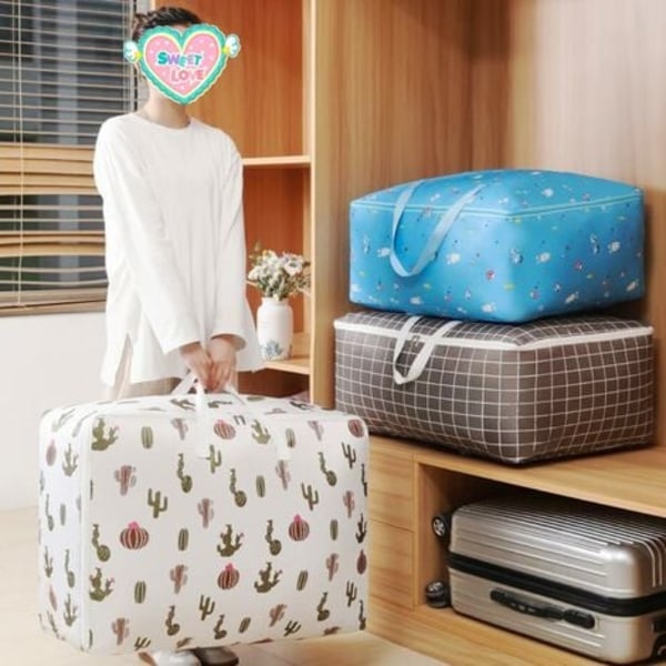 Paket med 2 förvaringsväskor med dragkedja - stor förvaringsväska för kläder, sängkläder, täcken, filtar och flytt