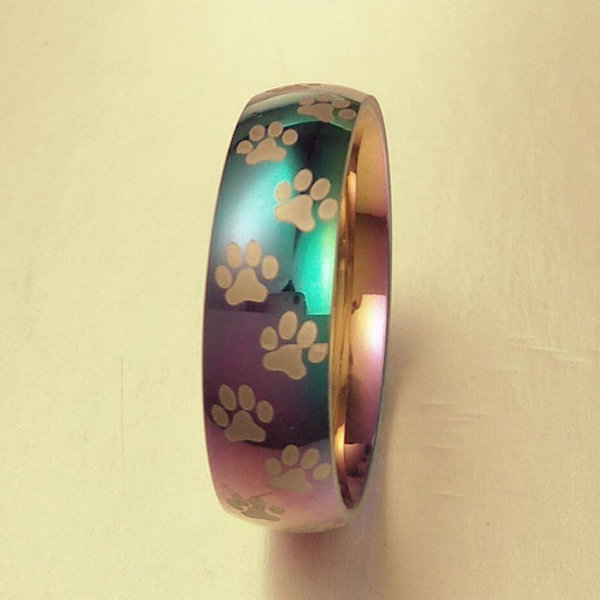 Män Kvinnor söta djur print titan stål fingerring smycken födelsedagspresent Rainbow US 7