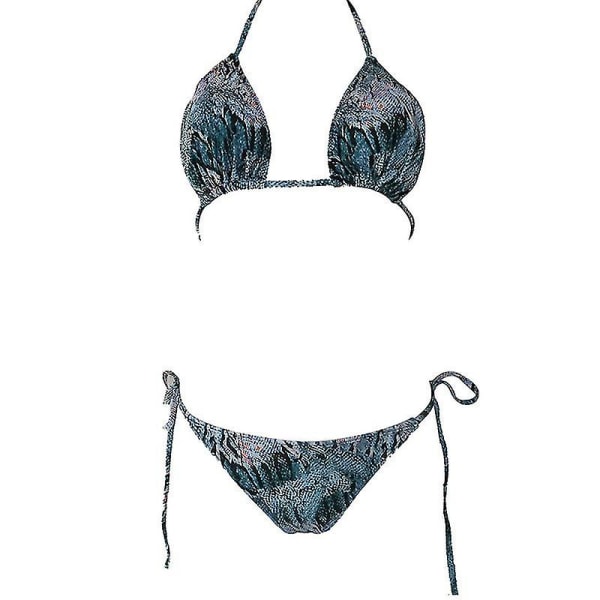 Kvinder sexet bikini-strengsæt polstret Push Up-badetøj Snakeskin Blue S