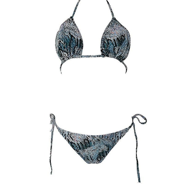 Kvinnor Sexig Bikinithong Set Vadderade Push Up Badkläder Snakeskin Blue S