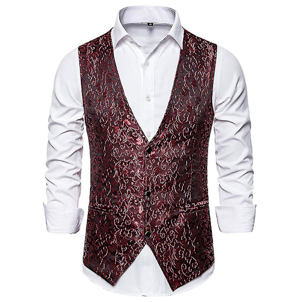 Enkelknäppt väst för män Slim Fit formell print väst M Red