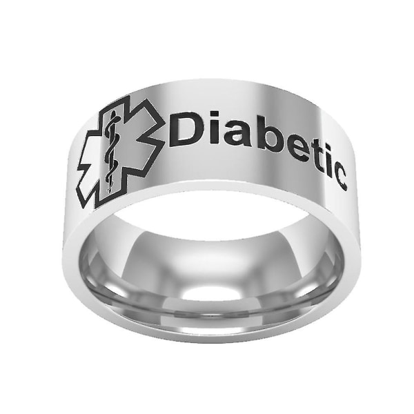 Medicinsk tilstand Alarm Diabetiker Titanium Unisex Band Finger Ring Smykker Gave US 10