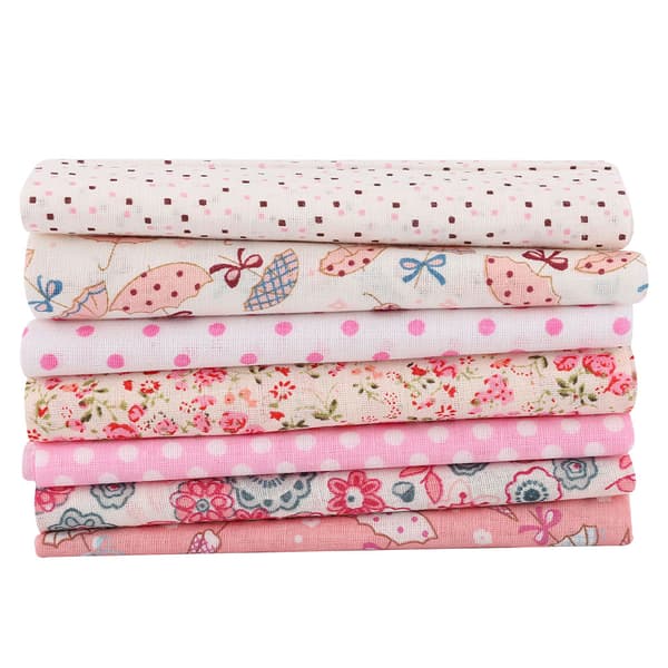 Rosa Blommor Bomullstyg Rutor 7st DIY Hantverk Patchwork