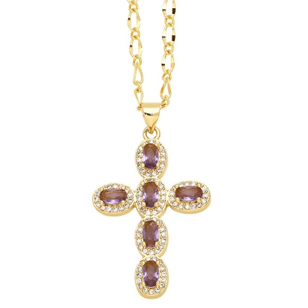 Halskjede Vintage Zircon Cross Fashion Jewelry Ac10049 purple