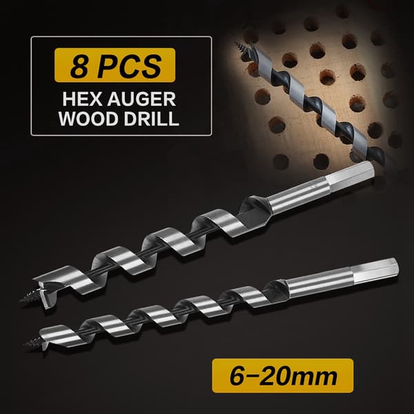 Borrborr 8-delt sekskantet borebitsæt i trækasse