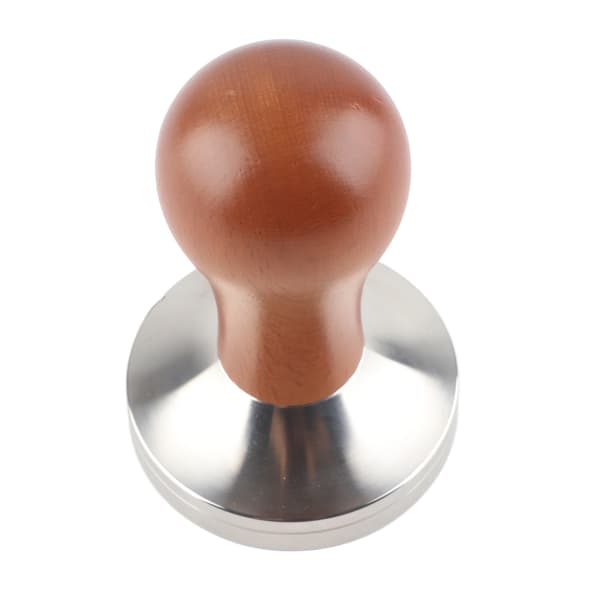 Espressotamper med trehåndtak og flat base i rustfritt stål, 58 mm