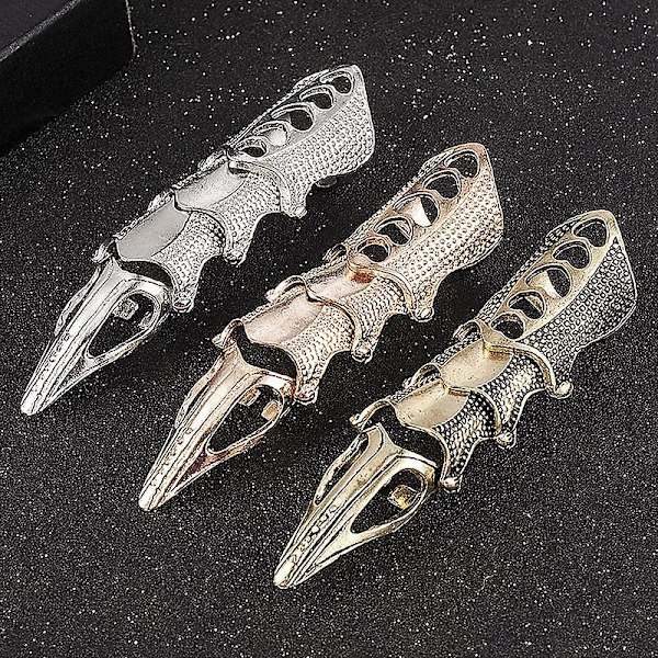 Retro Punk Gothic Armor Ring Bendable Metal Assassin Scroll Joint Knuckle Metal Full Finger Ringer For Menn Dame Smykker