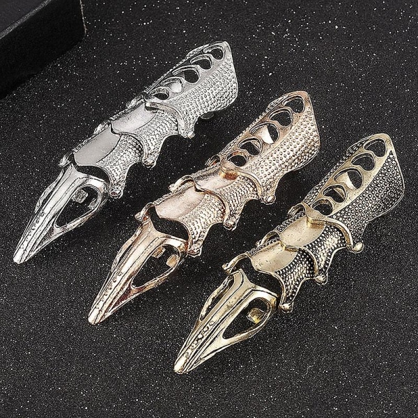 Retro Punk Gothic Armor Sormus Taivutettava Metalli Assassin Scroll Joint Knuckle Metal Full Finger Sormukset Miehille Naiset Korut