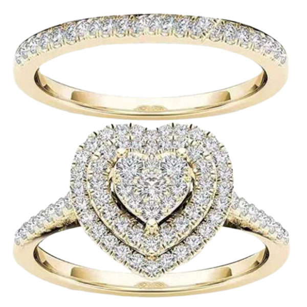 2st/ set Ring Attraktiv Dekorativ Legering Delikat Hjärtform Strass Kvinnor Brudring För Bröllop Silver US 6