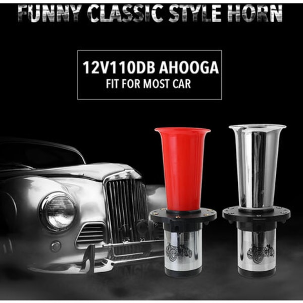12V Vintage OO-GA Oogah Horn Classic for Ford Model Antiikki Old School Style Kromi 110dB Automoottoripyörä, malli: Punainen 15