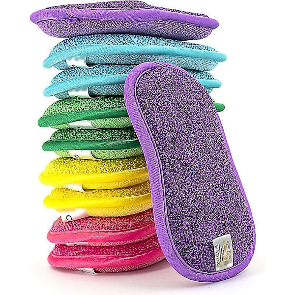 10 pestävän ja uudelleenkäytettävän mikrokuitusienen set - Astianpesu- ja keittiösieni - Ympäristöystävällinen - Useita värejä - Magic kaksipuolinen monikäyttöinen