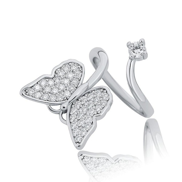 Mode Bling Butterfly Nagelring Guld Silver Färg Cubic Zirconia Justerbara Ringar Hip Hop Smycken Nagelring För kvinnor