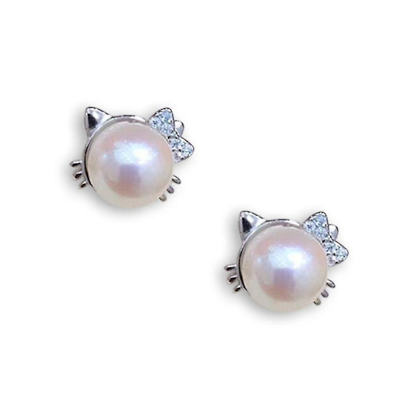 s925 Silver Cat Øreringe Micro Natural Pearl Øreringe