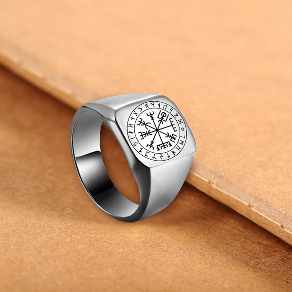 Män Ring Rune Carving Titan Stål Punk Fyrkantig Finger Ring Födelsedagspresent Golden US 11