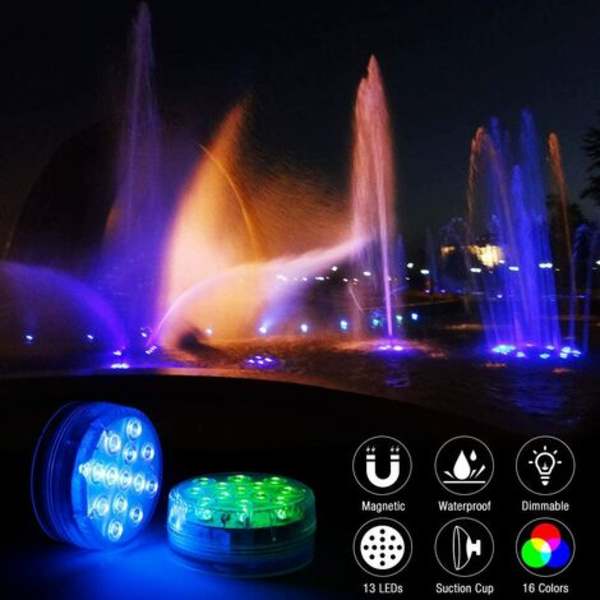 4 kpl upotettavat LED-valot, uima-altaan valot IP68 vedenpitävät 16 RGB värit muuttuvat imukupeilla Valot Aq:lle