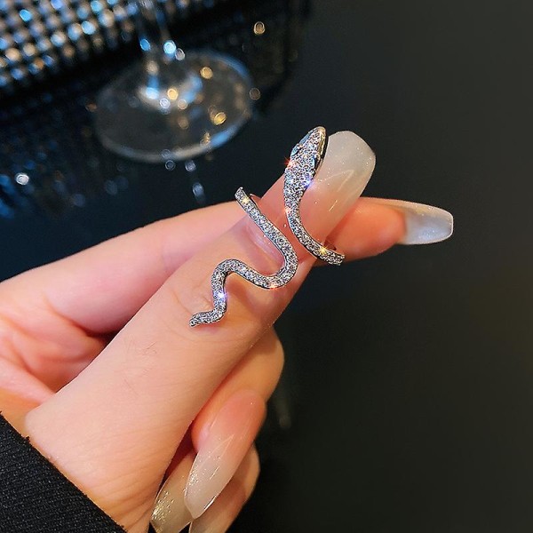 Gothic Rhinestones Open Snake Ring Justerbara Djurringar Reptiler För män Kvinnor Mode Punk Pojke Flicka Födelsedag Smycken Presenter
