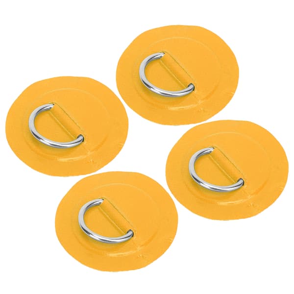 4 st PVC Patch Elastiskt Rep Set med Rostfritt Stål D Ring Pad Gul