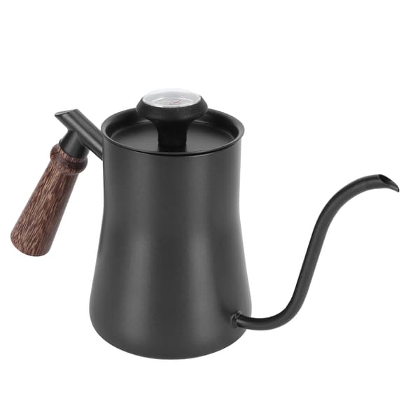 Rustfri stål hængende øre dryp kaffekande med termometer 650ml sort