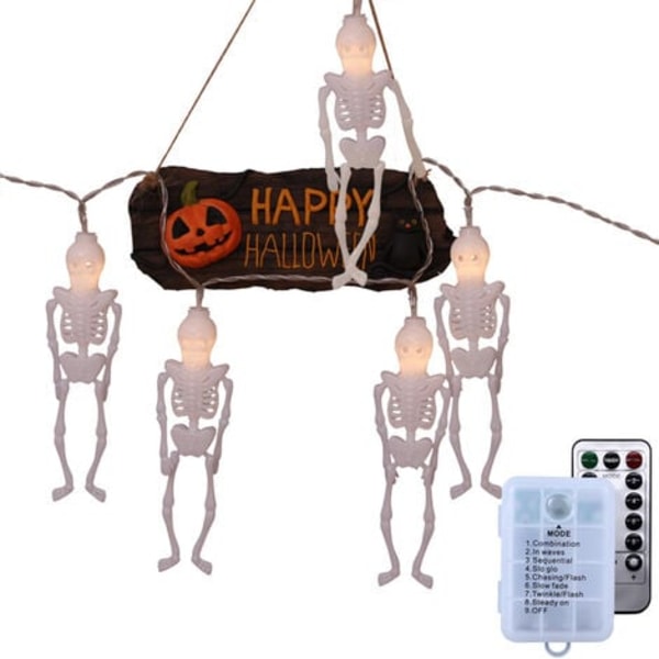 Halloween lysstreng Halloween dekorasjoner 8 moduser med fjernkontroll Ghost Skull Lights Vanntett batteridrevet