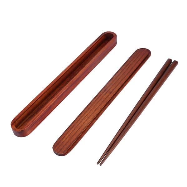 Bærbar Chopsticks-boks i tre, dyp trefarge, servise