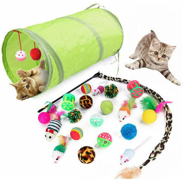 21 delar kattleksaker, kattleksak husdjursleksaker för katt kattunge Kitty, Cat Tunnel Cat Ball Toy Kattunge Lek