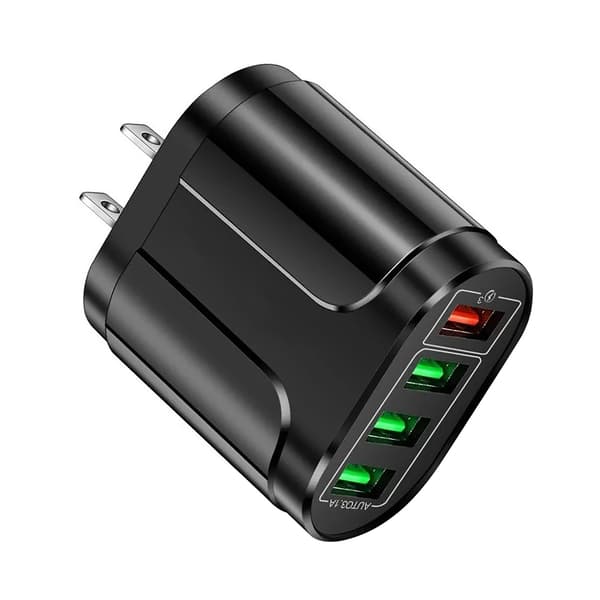 4-porters USB hurtigladeradapter brannhemmende PC-materiale strømadapter for digitale enheter US-plugg 100-240V