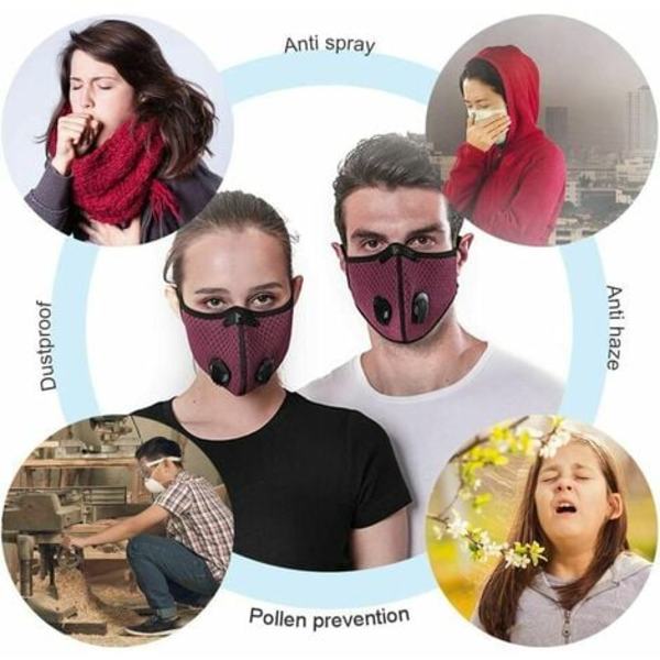 Cykelmask aktivt kol anti-damm PM2.5 utomhussport mesh män och kvinnor cykling vinter mörklila värmemask 3I2
