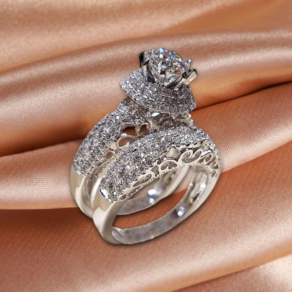 1 par parringar glänsande Cubic Zirconia smycken galvaniserade utsökta ringar för bröllop US 5
