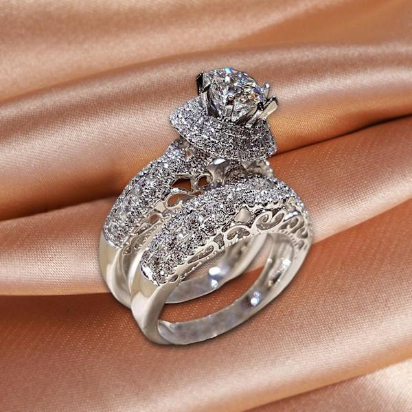 1 pari Sormukset Kiiltävät Cubic Zirkonia Korut Galvanoidut hienot sormukset hääihin US 5