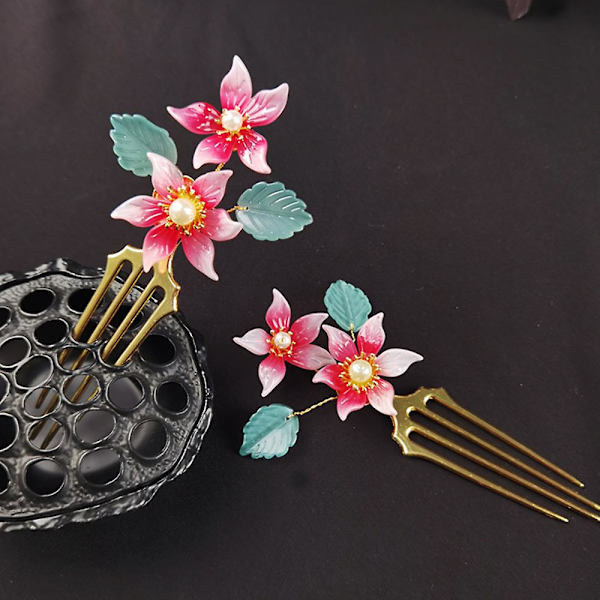 Ancient Style Hiusneula Pearl Hiusneula Super Fairy Flower Hair Klassinen hiusneula Pink