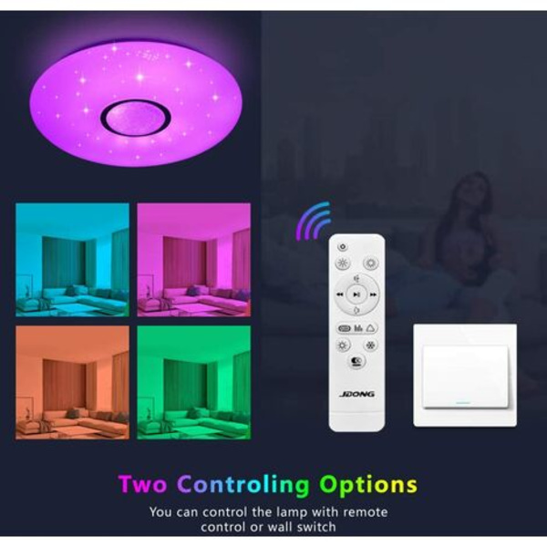 LED-kattovalaisin Bluetooth kaiuttimella ja kaukosäätimellä 36W, himmennettävä, 2800-6500K, IP44 vedenpitävä (ilman sovelluksen jatkoa
