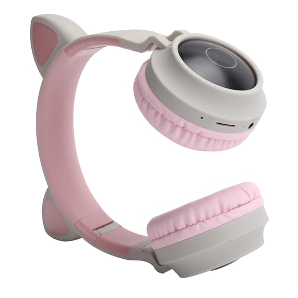 3D LED Kattöron Trådlöst Bluetooth 5.0 Vikbart Headset med Mikrofon Grå Rosa