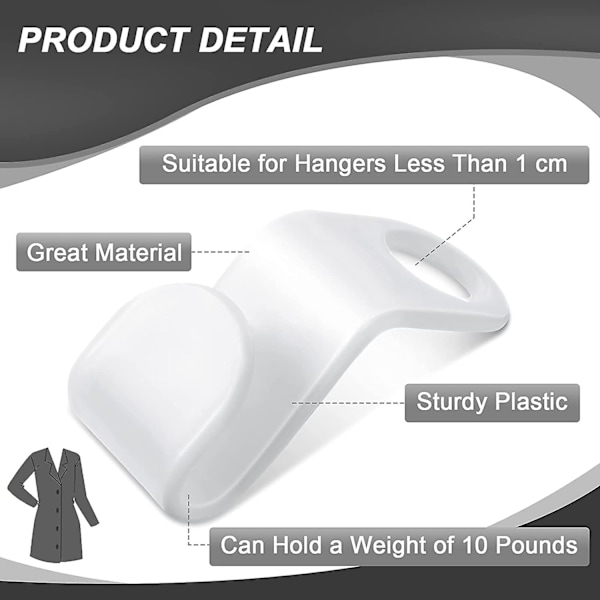 50 stykker Kleshenger Koblingskroker Koblingshengeklips Plassbesparende hengerkoblinger Mini Cascading Hanger Extension Clips Hvit