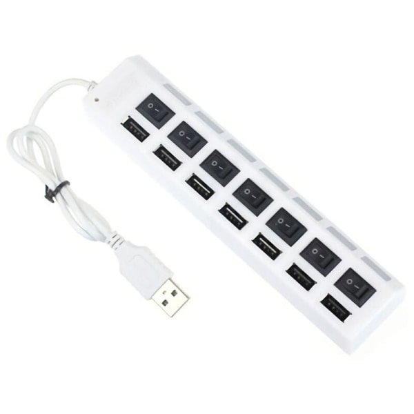 (7 Port - Vit) Oberoende Switch Universal Keyboard Mus USB Interface Splitter