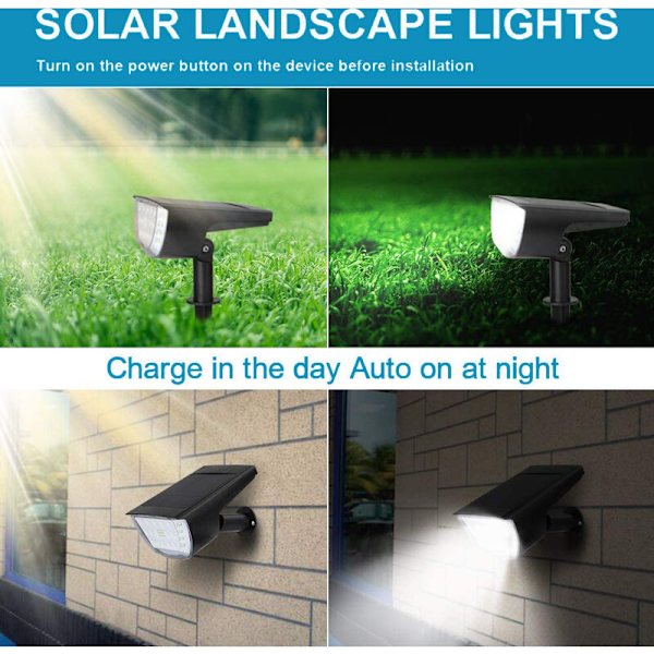 Cool vita 2-pack solcellslampor, landskapsbelysning, 2 i 1 vägglampa och stolplampa IP65 vattentät LED sladdlös dimbar för utomhusträdgård